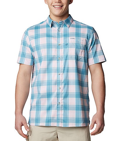 Columbia Super Slack Tide™ Short Sleeve Ombre Checked Woven Camp Shirt
