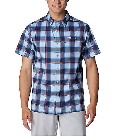 Columbia Super Slack Tide™ Short Sleeve Ombre Checked Woven Camp Shirt