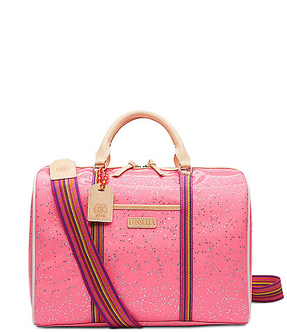 Consuela Summer Jetsetter Sparkly Neon Pink Star Glitter Duffel Bag