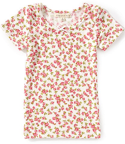 Copper Key Big Girls 7-16 Ditsy Floral Pointelle Short Sleeve T-Shirt
