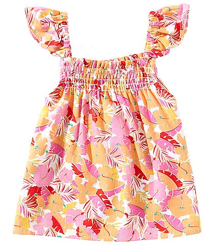 Copper Key Big Girls 7-16 Tropical Floral Printed Flutter Sleeve Top