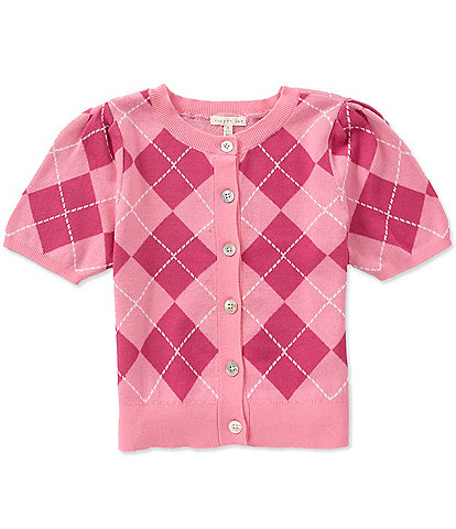 Copper Key Big Girls Argyle Button Front Short Sleeve Sweater
