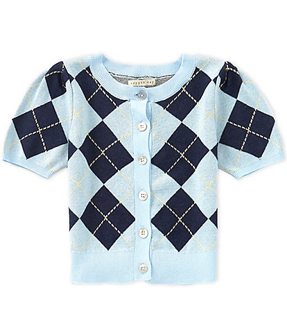 Copper Key Big Girls Argyle Button Front Short Sleeve Sweater