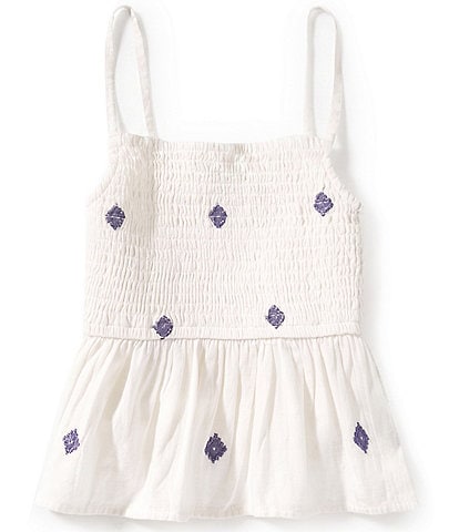 Copper Key Big Girls Embroidered Sleeveless Peplum Smocked Top
