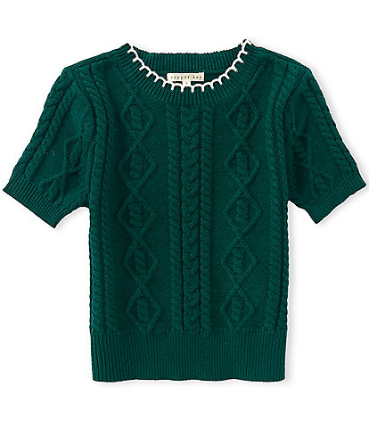 Copper Key Big Girls Whipstitch Puff Short Sleeve Sweater