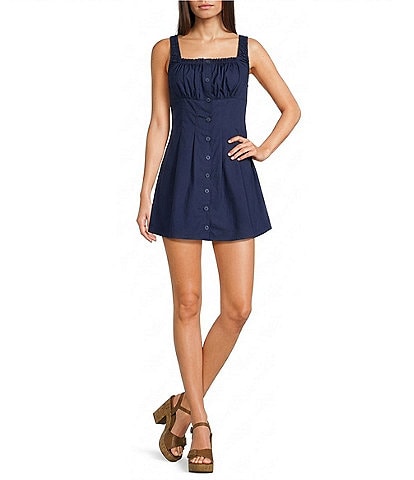 Copper Key Button Front Mini Dress