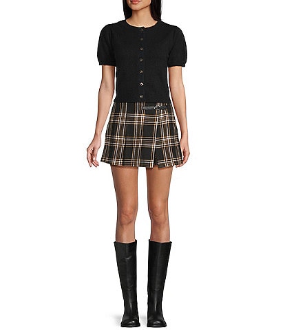 Copper Key Button Front Puff Sleeve Cardigan