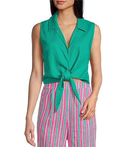 Copper Key Coordinating Linen Blend Tie Front Tank Top