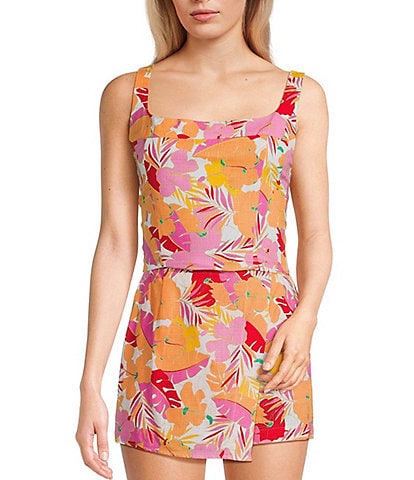 Copper Key Coordinating Woven Ditsy Floral Printed Tank Top