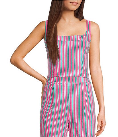 Copper Key Coordinating Woven Stripe Printed Tank Top