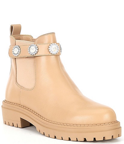 Copper Key Cosmo Pearl Rhinestone Leather Chelsea Booties