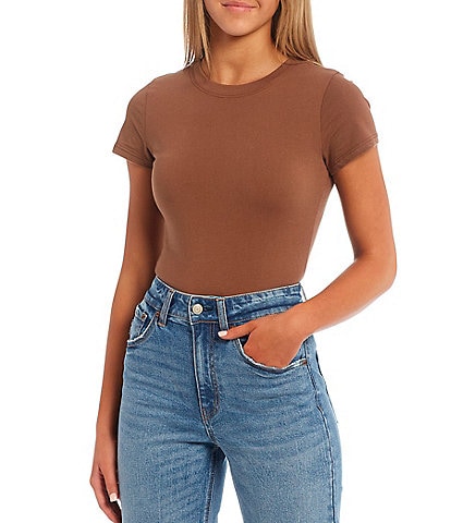 Buy Juniors Ribbed Bodysuit with Round Neck and Snap Button