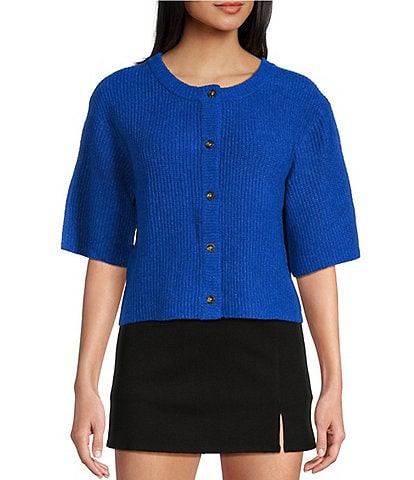 Copper Key Cropped Short Sleeve Cardigan Sweater