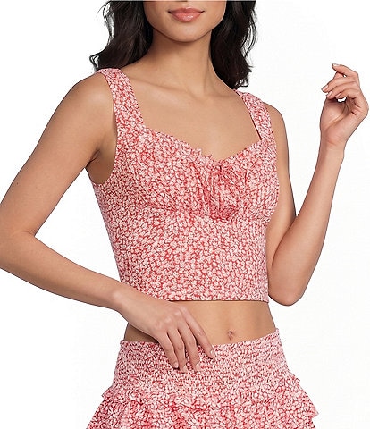 Copper Key Daisy Floral Square Neck Coordinating Top