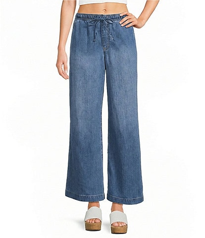 Copper Key Drawstring Wide Leg Denim Pants