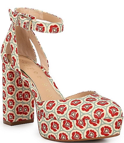 Copper Key Emirie Grosgrain Floral Ankle Strap Platform Pumps