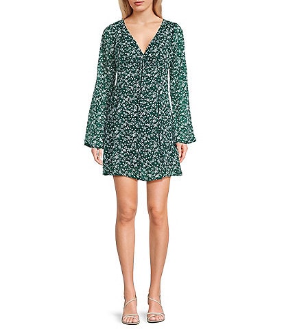 Copper Key Floral V Neck Chiffon Dress