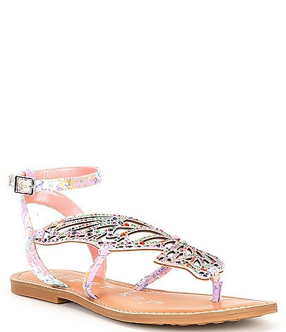Copper Key Flutter Rainbow Rhinestone Embellished Butterfly Thong Sandals