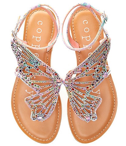 Copper Key Flutter Rainbow Rhinestone Embellished Butterfly Thong Sandals