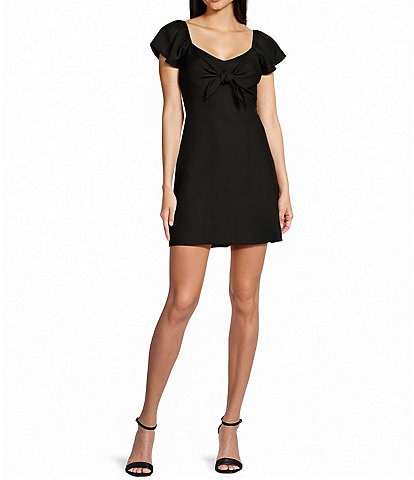 Copper Key Flutter Sleeve Tie Front Dress