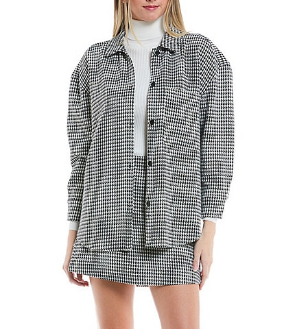 Copper Key Coordinating Houndstooth Long Sleeve Button Front Shirt