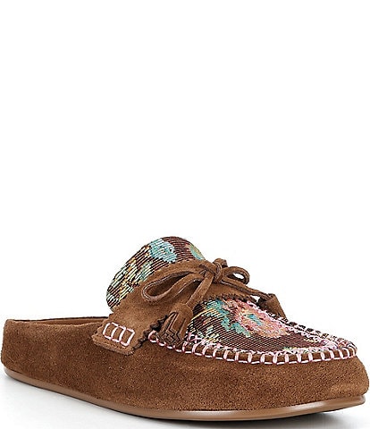 Copper Key Kit Suede Floral Jacquard Tassel Bow Clog Mules