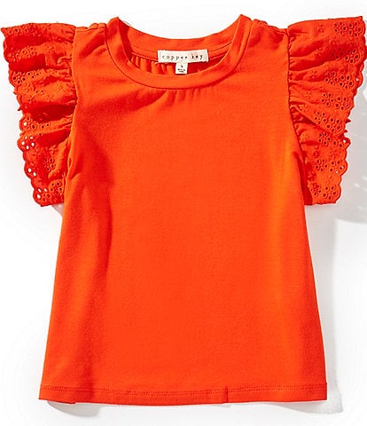 Copper Key Little Girls 2T-6X Eyelet Flutter Sleeve Top