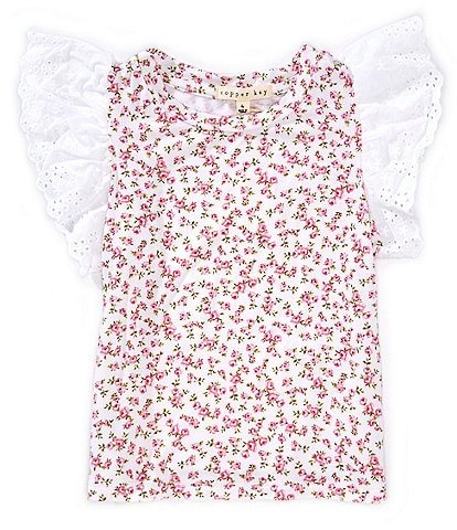 Copper Key Little Girls 2T-6X Eyelet Flutter Sleeve Top