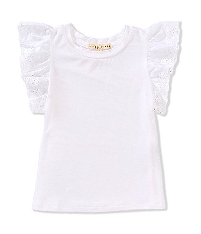 Copper Key Little Girls 2T-6X Eyelet Flutter Sleeve Top