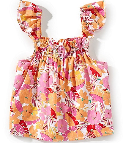 Copper Key Little Girls 2T-6X Tropical Floral Printed Flutter Sleeve Top