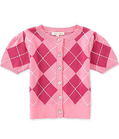 Copper Key Little Girls Argyle Button Front Short Sleeve Sweater