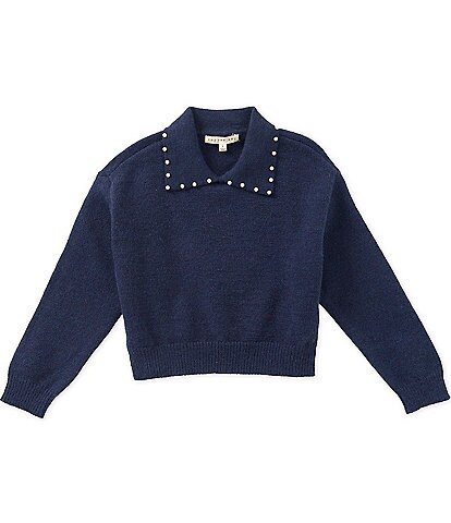 Copper Key Little Girls Pearl Collar Sweater