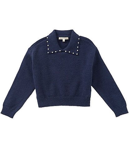 Copper Key Little Girls Pearl Collar Sweater