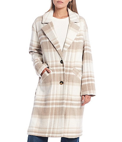 Copper Key Long Sleeve Button Front Plaid Overcoat
