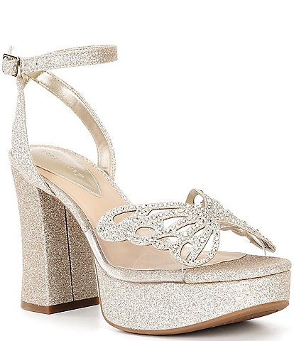 Copper Key Marigold Butterfly Rhinestone Platform Dress Sandals