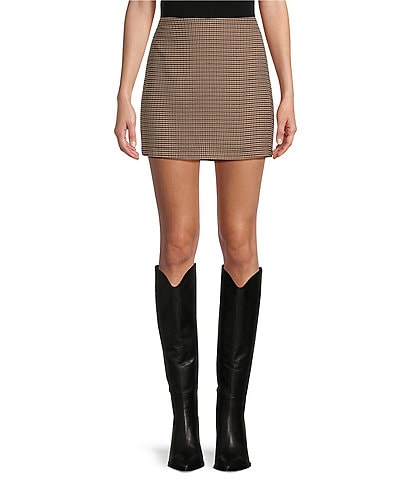 Copper Key Micro-Houndstooth Checked Mini Skirt