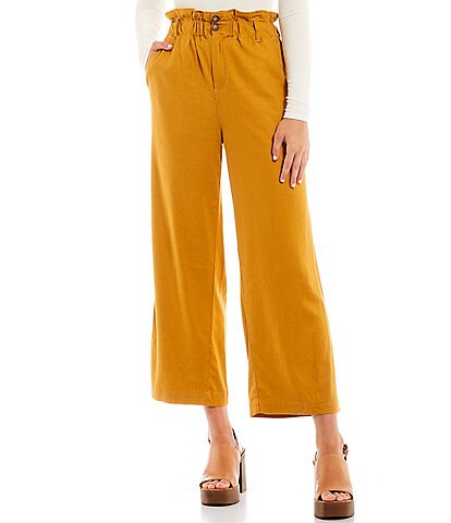 Copper Key Paperbag Waist Wide Leg Cropped Twill Pants