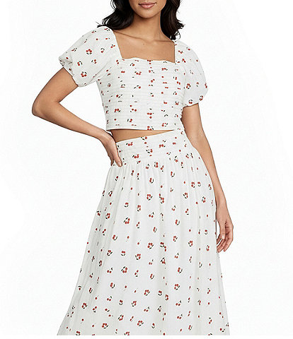 Copper Key Pleated Cherry Print Coordinating Blouse