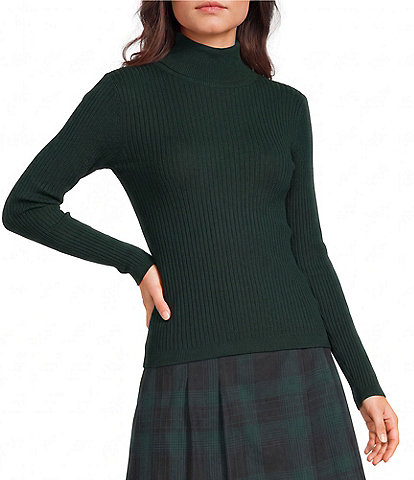 Copper Key Ribbed Knit Turtleneck Long Sleeve Top