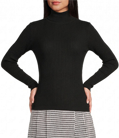 Copper Key Ribbed Knit Turtleneck Long Sleeve Top