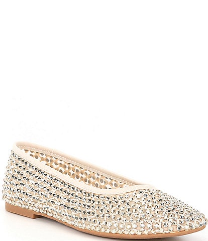 Copper Key Shine Fishnet Mesh Rhinestone Stud Ballet Flats