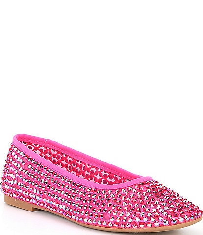 Copper Key Shine Fishnet Mesh Rhinestone Stud Ballet Flats