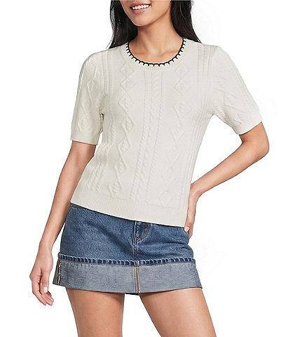 Copper Key Short Sleeve Cable Knit Sweater
