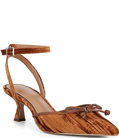 Copper Key Sleek Velvet Mini Bow Kitten Heel Pumps
