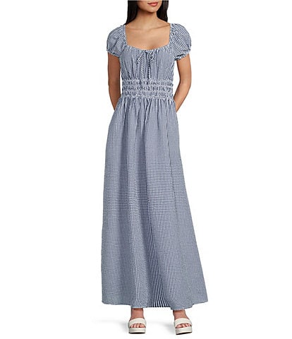 Copper Key Square Neck Gingham Maxi Dress