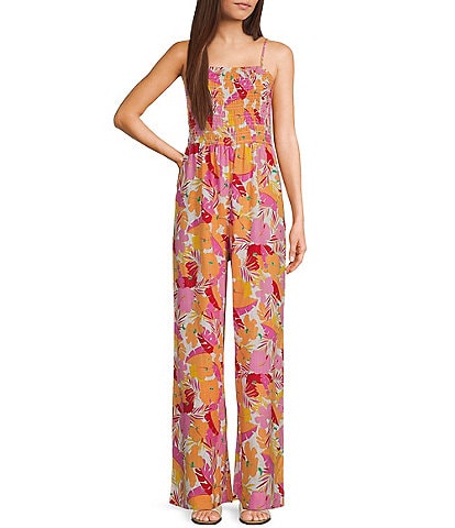 Copper Key Square Neck Smocked Jumpsuit