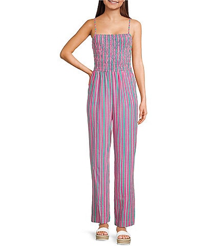 Copper Key Square Neck Smocked Jumpsuit
