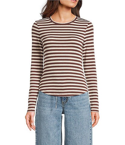 Copper Key Striped Curved Hem Brushed T-Shirt