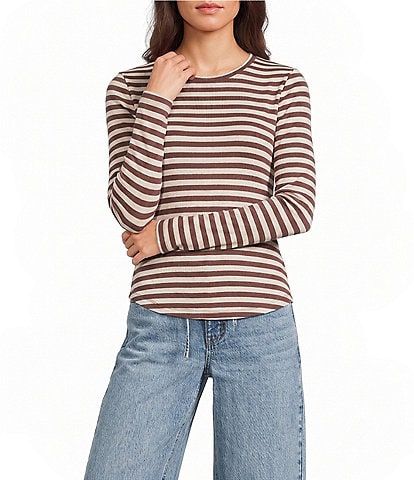 Copper Key Striped Curved Hem Brushed T-Shirt
