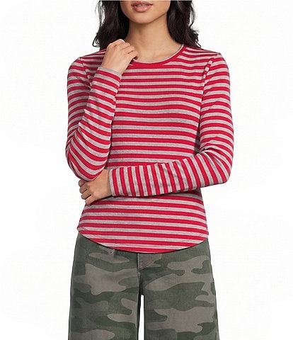 Copper Key Striped Curved Hem Brushed T-Shirt
